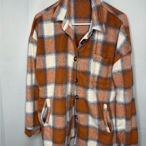 Cozy Plaid Long Sleeve Shirt in Brown and White